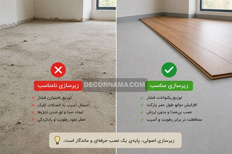 زیرسازی استاندارد قبل از نصب پارکت لمینت